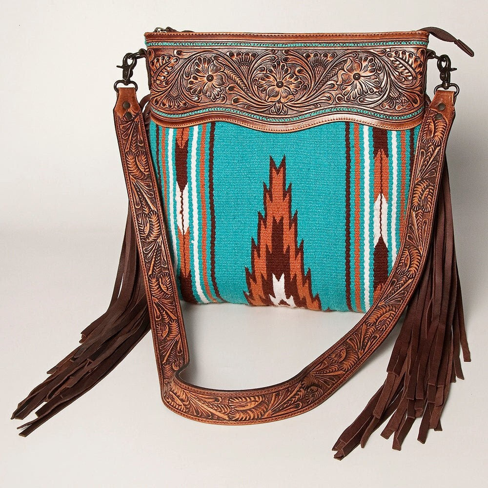 Western Purse, Cowhide Purse, Hand Tooled Leather Purse, Cowhide Purse, Concealed Carry Purse, Saddle Blanket, Leather Fringe