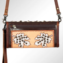 Load image into Gallery viewer, Western Hand Tooled Leather Purse, Concealed Carry Purse, Cowhide Purse, Saddle Blanket Bag, Genuine Cowhide, Western Wallet, Floral Wallet
