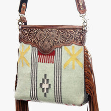 Load image into Gallery viewer, Western Hand Tooled Leather Purse, Concealed Carry Purse, Cowhide Purse, Saddle Blanket Bag, Genuine Cowhide, Western Purse, Leather Fringe
