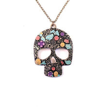 Load image into Gallery viewer, Sugar Skull Pendant Necklace, Day Of The Dead Charm Necklace, Día de Muertos Jewelry, Spiritual Jewelry for Good Luck &amp; Protection
