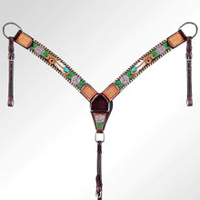 Load image into Gallery viewer, Western Hand Tooled Leather Breastcollar, Horse Breast Collar, Hand Painted Horse Collar, Floral Bridle Collar, Hand Stitched Breast Collar
