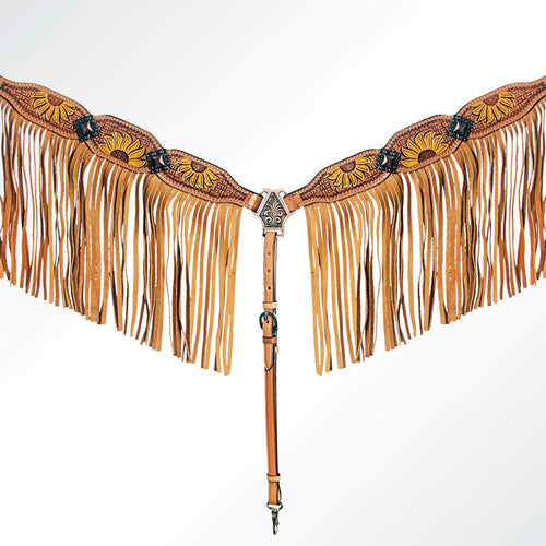 Western Hand Tooled Leather Breastcollar, Horse Breast Collar, Hand Painted Horse Collar, Fringe Bridle Collar, Hand Stitched Breast Collar