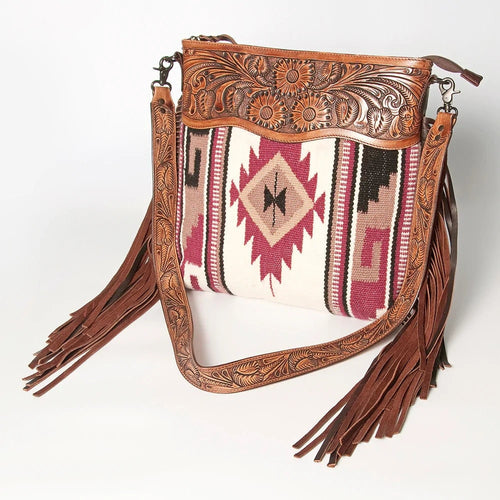 Western Hand Tooled Leather Purse, Cowhide Purse, Conceal Carry Purse, American Darling Purse, Western Purse with Leather Fringe