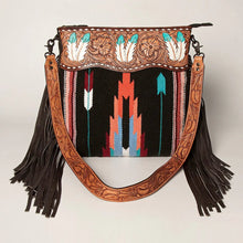 Load image into Gallery viewer, Western Hand Tooled Leather Purse, Cowhide Purse, Concealed Carry Purse, American Darling, Genuine Cowhide, Western Purse, Leather Fringe
