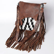 Load image into Gallery viewer, Western Hand Tooled Leather Purse, Cowhide Purse, Concealed Carry Purse, American Darling, Genuine Cowhide, Western Purse, Leather Fringe
