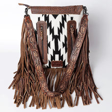 Load image into Gallery viewer, Western Hand Tooled Leather Purse, Cowhide Purse, Concealed Carry Purse, American Darling, Genuine Cowhide, Western Purse, Leather Fringe
