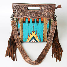 Load image into Gallery viewer, Western Hand Tooled Leather Purse, Cowhide Purse, Concealed Carry Purse, American Darling, Genuine Cowhide, Western Purse, Leather Fringe
