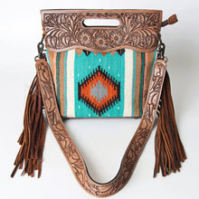 Load image into Gallery viewer, Western Hand Tooled Leather Purse, Cowhide Purse, Concealed Carry Purse, American Darling, Genuine Cowhide, Western Purse, Leather Fringe
