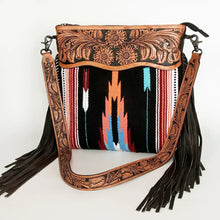 Load image into Gallery viewer, Western Hand Tooled Leather Purse, Cowhide Purse, Concealed Carry Purse, American Darling, Genuine Cowhide, Western Purse, Leather Fringe
