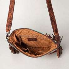 Load image into Gallery viewer, Western Hand Tooled Leather Purse, Cowhide Purse, Concealed Carry Purse, American Darling, Genuine Cowhide, Western Purse, Leather Fringe
