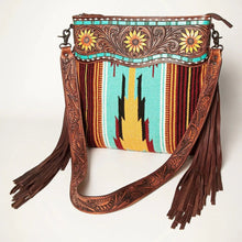 Load image into Gallery viewer, Western Hand Tooled Leather Purse, Cowhide Purse, Concealed Carry Purse, American Darling, Genuine Cowhide, Western Purse, Leather Fringe
