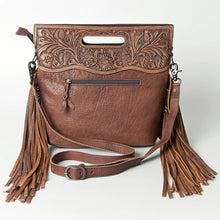 Load image into Gallery viewer, Western Hand Tooled Leather Purse, Cowhide Purse, Concealed Carry Purse, American Darling, Genuine Cowhide, Western Purse, Leather Fringe
