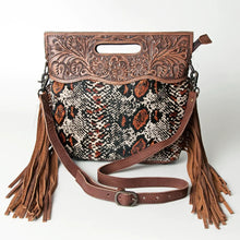 Load image into Gallery viewer, Western Hand Tooled Leather Purse, Cowhide Purse, Concealed Carry Purse, American Darling, Genuine Cowhide, Western Purse, Leather Fringe
