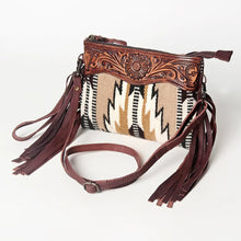 Load image into Gallery viewer, Western Hand Tooled Leather Purse, Concealed Carry Purse, Cowhide Purse, Saddle Blanket Bag, Genuine Cowhide, Western Purse, Leather Fringe
