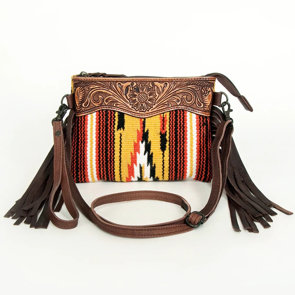Western Hand Tooled Leather Purse, Concealed Carry Purse, Cowhide Purse,  Saddle Blanket Bag, Genuine Cowhide, Western Purse, Leather Fringe 