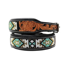 Load image into Gallery viewer, Hand Tooled Leather Dog Collar, Leather Beaded Collar, Western Dog Collar, Handcrafted Dog Collar, Leather Dog Collar
