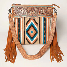 Load image into Gallery viewer, Western Purse, Hand Tooled Leather Purse, Conceal Carry Purse, Cowhide Purse, Saddle Blanket Bag, Genuine Cowhide, Leather Fringe
