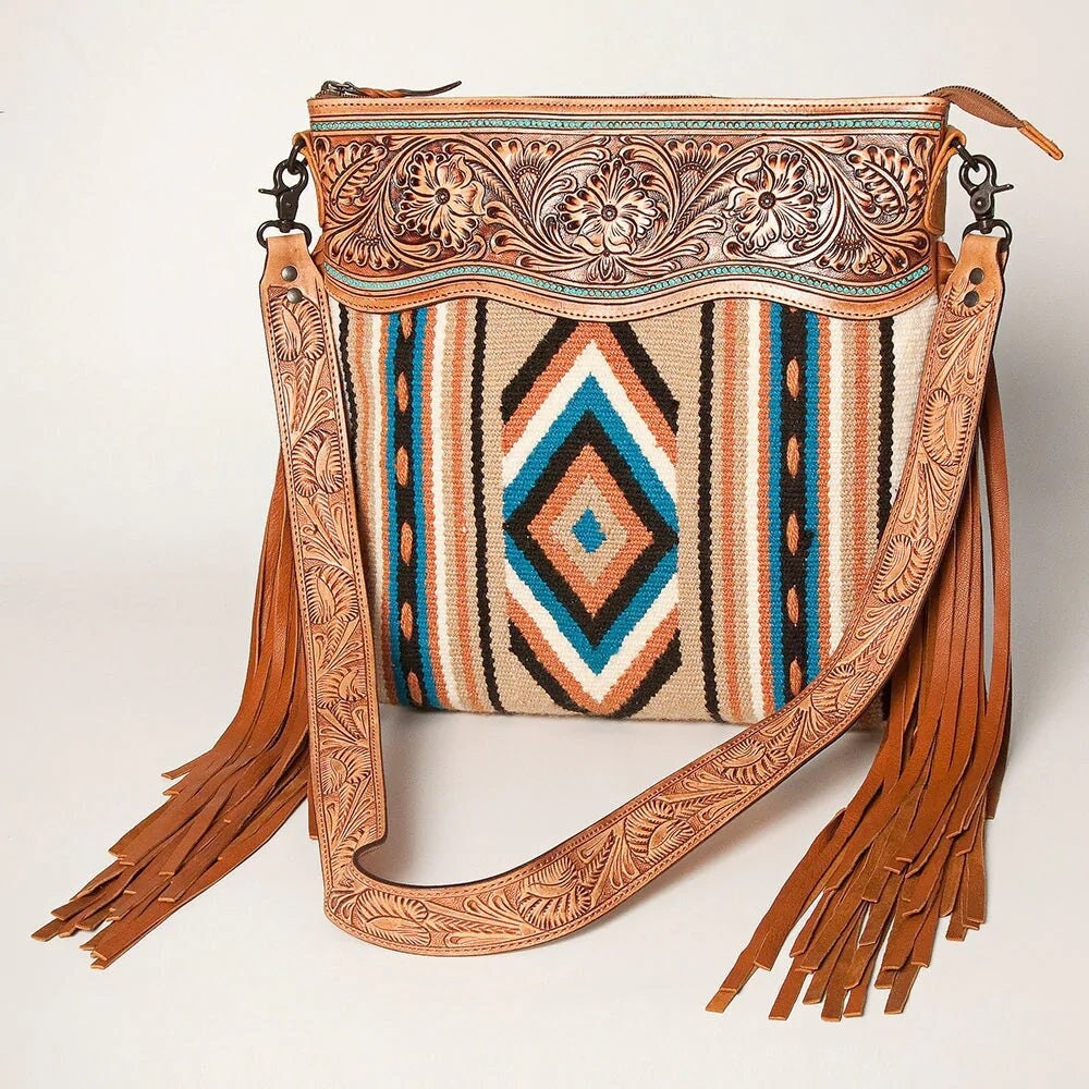 Western Purse, Hand Tooled Leather Purse, Conceal Carry Purse, Cowhide Purse, Saddle Blanket Bag, Genuine Cowhide, Leather Fringe