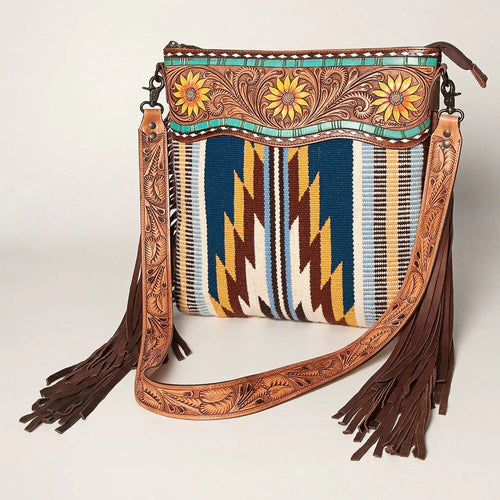 Western Purse, Hand Tooled Leather Purse, Leather Western Crossbody Purse, Cowhide Purse, American Darling Purse, Leather Fringe