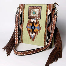 Load image into Gallery viewer, Western Hand Tooled Leather Purse, Concealed Carry Purse, Cowhide Purse, Saddle Blanket Bag, Genuine Cowhide, Western Purse, Leather Fringe
