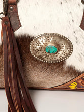 Load image into Gallery viewer, Western Hand Tooled Leather Purse, Cowhide Purse, Conceal Carry Purse, American Darling Purse, Western Purse with Leather Fringe
