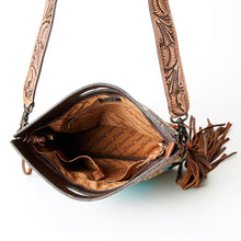 Load image into Gallery viewer, Western Hand Tooled Leather Purse, Cowhide Purse, Concealed Carry Purse, American Darling, Genuine Cowhide, Western Purse, Leather Fringe
