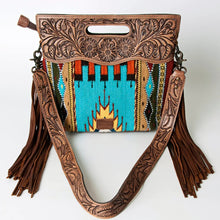 Load image into Gallery viewer, Western Hand Tooled Leather Purse, Cowhide Purse, Concealed Carry Purse, American Darling, Genuine Cowhide, Western Purse, Leather Fringe
