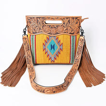 Load image into Gallery viewer, Western Hand Tooled Leather Purse, Cowhide Purse, Concealed Carry Purse, American Darling, Genuine Cowhide, Western Purse, Leather Fringe
