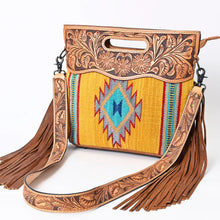 Load image into Gallery viewer, Western Hand Tooled Leather Purse, Cowhide Purse, Concealed Carry Purse, American Darling, Genuine Cowhide, Western Purse, Leather Fringe
