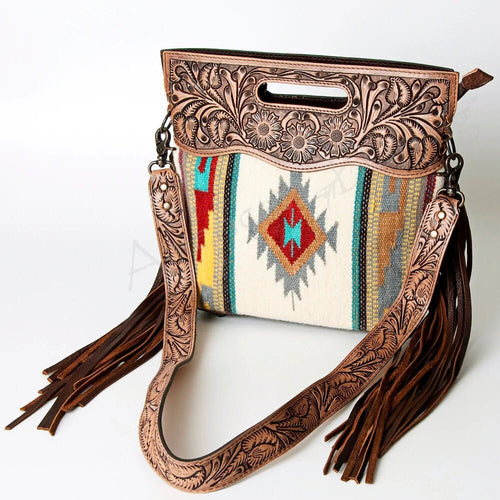 Western Hand Tooled Leather Purse, Cowhide Purse, Concealed Carry Purse, American Darling, Genuine Cowhide, Western Purse, Leather Fringe