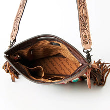 Load image into Gallery viewer, Western Hand Tooled Leather Purse, Cowhide Purse, Concealed Carry Purse, American Darling, Genuine Cowhide, Western Purse, Leather Fringe
