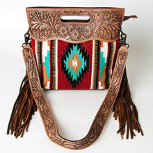 Load image into Gallery viewer, Western Hand Tooled Leather Purse, Cowhide Purse, Concealed Carry Purse, American Darling, Genuine Cowhide, Western Purse, Leather Fringe
