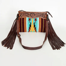 Load image into Gallery viewer, Western Hand Tooled Leather Purse, Concealed Carry Purse, Cowhide Purse, Saddle Blanket Bag, Genuine Cowhide, Western Purse, Leather Fringe
