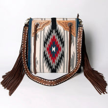 Load image into Gallery viewer, Western Hand Tooled Leather Purse, Concealed Carry Purse, Cowhide Purse, Saddle Blanket Bag, Genuine Cowhide, Western Purse, Leather Fringe
