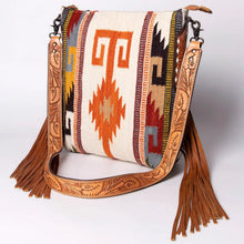 Load image into Gallery viewer, Western Hand Tooled Leather Purse, Cowhide Purse, Concealed Carry Purse, American Darling, Genuine Cowhide, Western Purse, Leather Fringe
