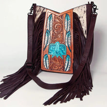 Load image into Gallery viewer, Western Hand Tooled Leather Purse, Conceal Carry Purse, Cowhide Purse, American Darling Purse, Western Crossbody Purse, Leather Fringe
