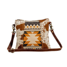 Load image into Gallery viewer, Myra Bag, Western Leather Purse, Genuine Cowhide Purse, Canvas Purse, Boho Chic, Aztec Design Purse
