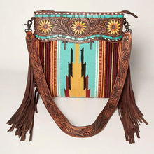 Load image into Gallery viewer, Western Hand Tooled Leather Purse, Cowhide Purse, Concealed Carry Purse, American Darling, Genuine Cowhide, Western Purse, Leather Fringe
