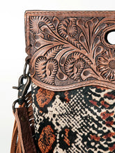 Load image into Gallery viewer, Western Hand Tooled Leather Purse, Cowhide Purse, Concealed Carry Purse, American Darling, Genuine Cowhide, Western Purse, Leather Fringe
