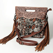 Load image into Gallery viewer, Western Hand Tooled Leather Purse, Cowhide Purse, Concealed Carry Purse, American Darling, Genuine Cowhide, Western Purse, Leather Fringe
