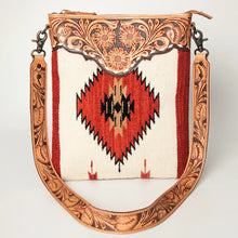 Load image into Gallery viewer, Western Hand Tooled Leather Purse, Cowhide Purse Crossbody bag, Saddle Blanket Bag, Genuine Cowhide, Western Purse, Leather Fringe
