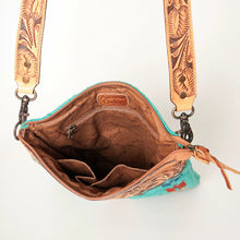 Load image into Gallery viewer, Western Hand Tooled Leather Purse, Cowhide Purse Crossbody bag, Saddle Blanket Bag, Genuine Cowhide, Western Purse, Leather Fringe
