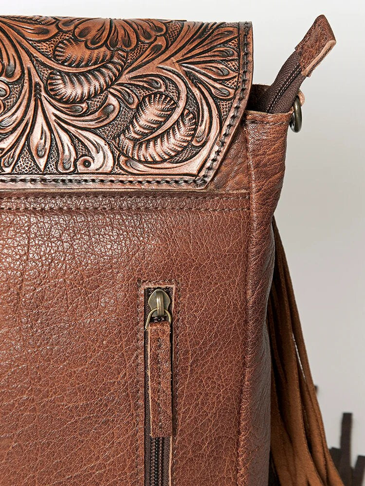 American Darling ADBG1165 Floral Western Hand Tooled Hair-On Genuine Leather  women & Man Backpack Bag – Hilason Saddles and Tack