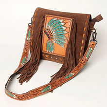 Load image into Gallery viewer, Western Hand Tooled Leather Purse, Conceal Carry Purse, Cowhide Purse, American Darling Purse, Western Crossbody Purse, Leather Fringe
