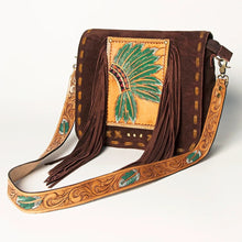 Load image into Gallery viewer, Western Hand Tooled Leather Purse, Conceal Carry Purse, Cowhide Purse, American Darling Purse, Western Crossbody Purse, Leather Fringe
