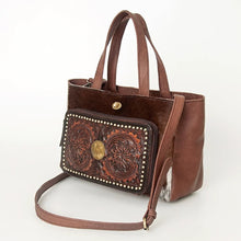 Load image into Gallery viewer, Western Hand Tooled Leather Purse, Concealed Carry Purse, Cowhide Purse, Saddle Blanket Bag, Genuine Cowhide, Western Purse, Leather Fringe
