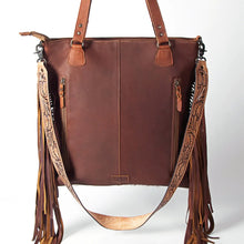 Load image into Gallery viewer, Western Hand Tooled Leather Purse, Concealed Carry Purse, Cowhide Purse, Saddle Blanket Bag, Genuine Cowhide, Western Purse, Leather Fringe
