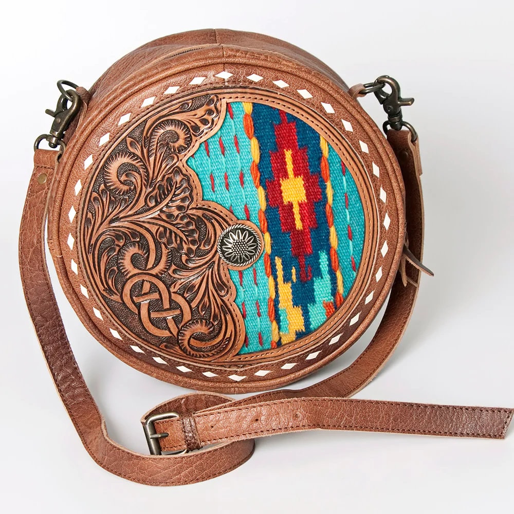 ROUND LEATHER CROSSBODY Western Tooled Leather Round Cowhide -  Denmark