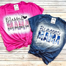 Load image into Gallery viewer, Blessed Mama Tee Shirt, Soft Womens Graphic Tee, Cotton Blend Tee, Bleached Graphic Tee, Vintage Tee, Funny Tee, Family Tee Shirt
