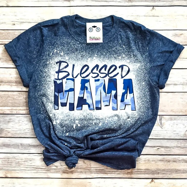 Blessed Mama Tee Shirt, Soft Womens Graphic Tee, Cotton Blend Tee, Bleached Graphic Tee, Vintage Tee, Funny Tee, Family Tee Shirt